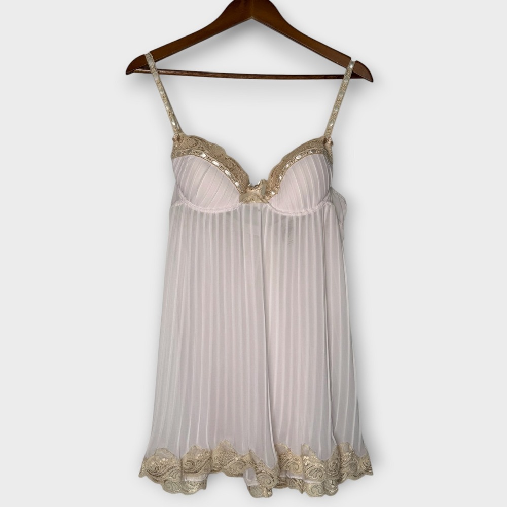 In Bloom by Jonquil Pleated Pink Chemise Babydoll Nightie Lingerie Bows Large